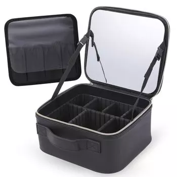 LEAKOKUA Коробка для макияжа большой вместимости Косметика для макияжа Профессиональное хранение Маленький органайзер [Зеркало выше] Сумочка, Коробка, Сумочка, Кейс, Портативный,