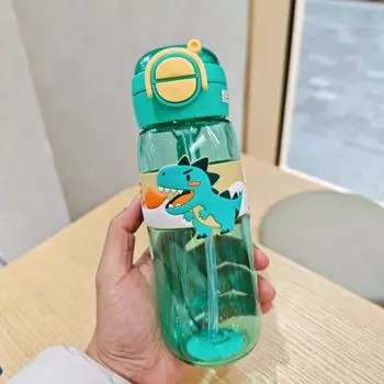 Leakproof Capybara Water Bottle With Straw Cute Drinking Bottle Kids Water Sippy Cup Kids Student StyleB-Green