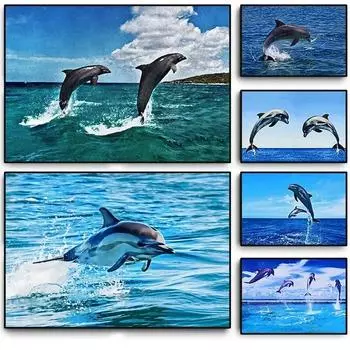 Leaping Dolphins Wall Pictures Canvas Painting Wall Art Natural Sea Life Posters and Prints for Living Room Home Decor Mural 21cm30cm NoFrame