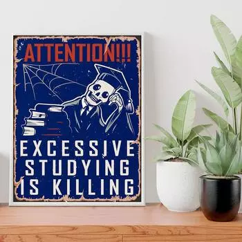Learning is Killing Ретро Настенный Плакат Череп Голова Абстрактное Искусство Принт Современная Картина на Холсте Гостиная Скандинавский Домашний Декор Картина 21cm30cm NoFrame