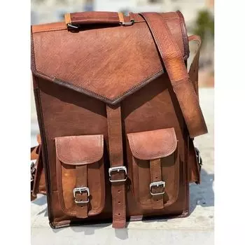 Leather Bag Goat Rucksack Backpack Genuine Laptop Vintage Travel Brown New 15 15 x 11 x 4 in коричневый