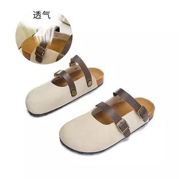 Leather bag head slippers women s 2025 summer new ugly cute double buckle sandals casual versatile half drag women s fashion women s shoes 35