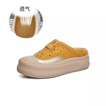 Leather bag head slippers women s 2025 summer new flat bottom cool slippers women s wear high-end fashion versatile half drag 35