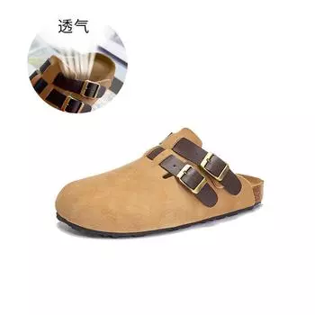 Leather bag head slippers women s summer 2025 new wear flat bottom half drag casual versatile sandals fashion women s shoes 35