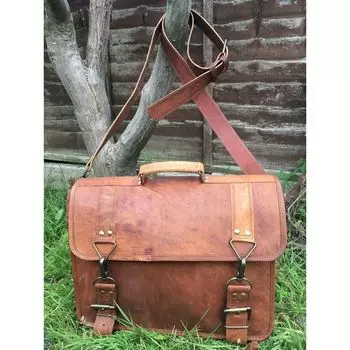 Leather Bag Laptop Messenger Briefcase Satchel Handmade Men s Vintage Genuine 13 x 10 x 4 in