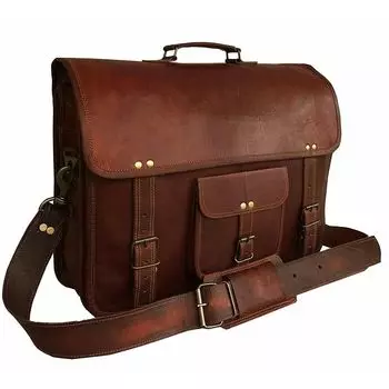 Leather Bag Laptop Messenger Briefcase Satchel Vintage Handmade Men s Genuine 18 x 14 x 6 in