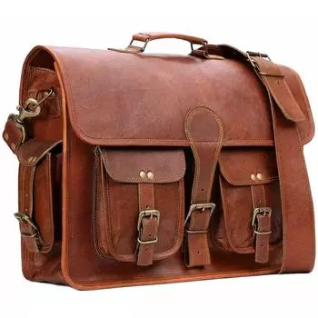Leather Bag Laptop Messenger Vintage Men s Briefcase Satchel Shoulder New 16 x 12 x 5 in