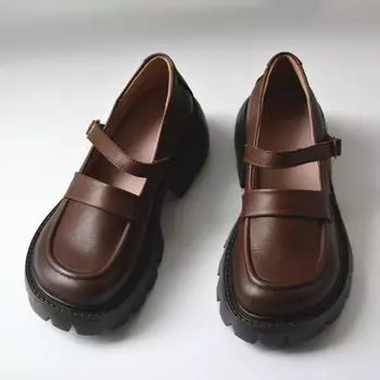Leather Big Head Loose Flat Women s Shoes Platform Mary Jane Shoes Thick Soled Cow Leather Shoes 35 темно-коричневого
