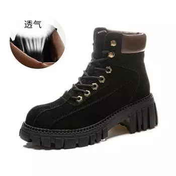 Leather Big Yellow Boots Women s 2025 Autumn New Women s Boots Casual Versatile Short Boots Thick Heel Round Head Martin Boots Women 35