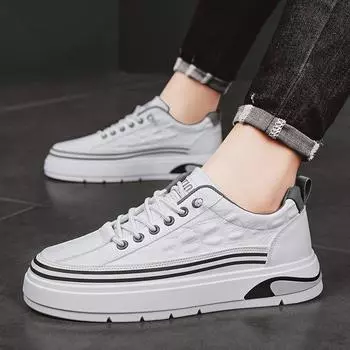 Leather board shoes men s autumn 2024 new men s shoes trend white shoes student youth casual low-top trendy shoes 39
