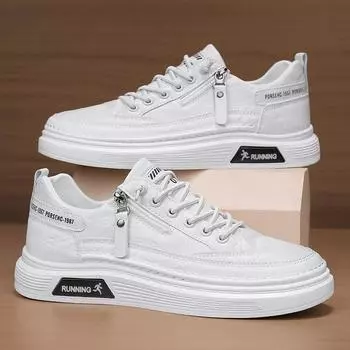 Leather board shoes men s shoes autumn 2024 new casual trendy shoes student teenager side zipper white shoes men s 39