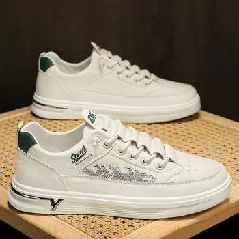 Leather board shoes white shoes casual single shoes student flat men s shoes youth versatile trendy shoes 39