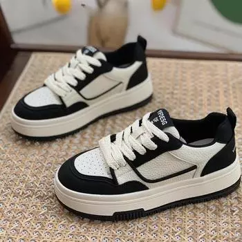 Leather Board Shoes Women s Ins Tide Spring New Versatile Platform Casual Sports Shoes Panda White Shoes 35