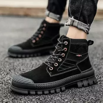 Leather boots and comfortable insoles, stylish and versatile trendy casual cargo martin boots men s boots 38-45 38 хаки