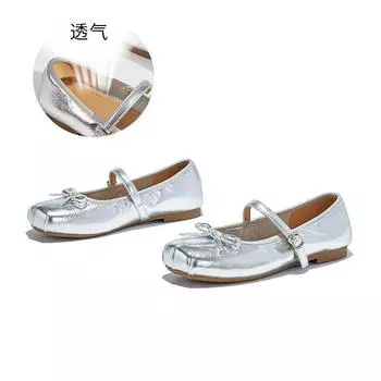 Leather bow Mary Jane women s shoes 2025 autumn new square head buckle fashion single shoes not tired feet shoes women 35