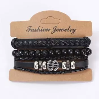 Leather Bracelet Diy Braided Bracelet Four-piece Bracelet Joker Bracelet Women s чёрный