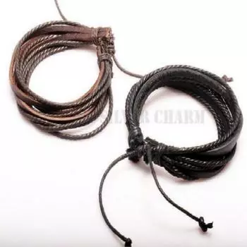 Leather Bracelets & Bangles for Men and Women Black and Brown Braided Rope Man Jewelry ADM чёрный