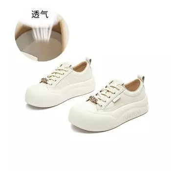 Leather bread shoes women s 2025 spring big head platform shoes versatile little white shoes women s casual height-increasing shoes fashion women s sh 35