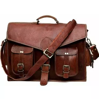 Leather Brown Messenger Shoulder Laptop Briefcase Business Bag New Men s Vintage 15 x 11 x 4 in