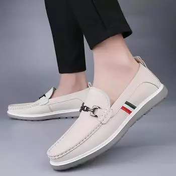Кожаные туфли Bureau Lightweight Flats Fashion Casual Shoes Men 2024 Новое поступление Мужские нескользящие мокасины Универсальная мужская обувь без застежек 38 чёрный
