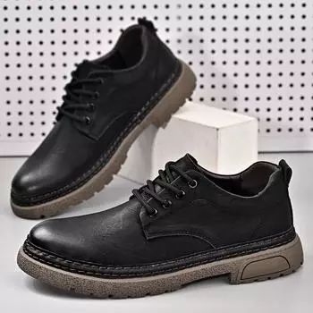 Leather Business Casual Shoes Men British Formal Men s Brand Outdoor Waterproof Work Shoes Fashion Designer Men s Oxfords Shoes 38 чёрный