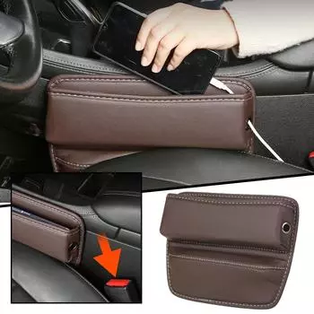 Leather Car Seat Organizer Multifunction Console Crevice Filler Side Storage Box With Cup Holder Car Interior Storage Pocket