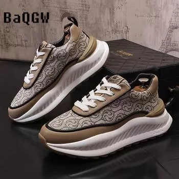 Кожаные повседневные туфли на плоской платформе с увеличенным каблуком, мужские спортивные туфли на шнуровке, массивные кроссовки, высококачественная модная мужская дизайнерская обувь 39