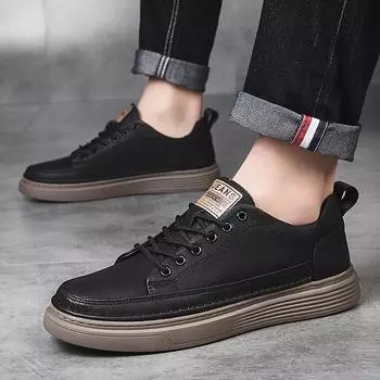 Leather Casual Shoes Anti Slip and Waterproof Men s Shoes Warm and Comfortable Fashion Sneakers Men Shoes 38 хаки