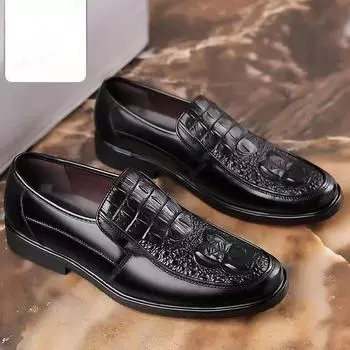 Leather Casual Shoes for Men Business Shoes Party, Evening Party Men Shoes Retro Quality Loafers Sapatos Formais Masculinos 38 чёрный