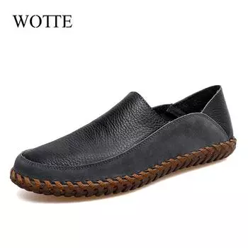 Leather Casual Shoes Luxury Brand Men Loafers Shoes Moccasins Breathable Slip on Soft Driving Shoes Plus Size 38-47 zapatillas 38 чёрный
