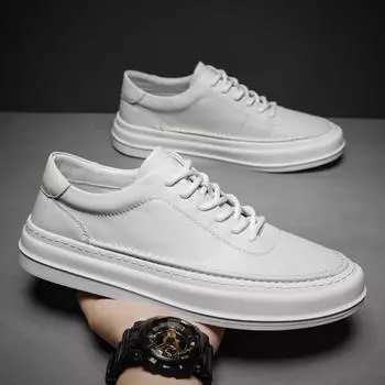 Leather Casual Shoes Men s Cowhide Soft Soled Anti Slip White Low Top Board Shoes Men Leather Original White Leather Shoes 39 чёрный