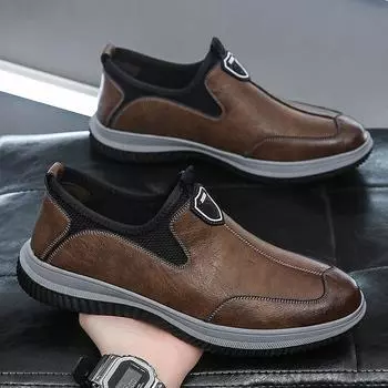 Leather casual shoes men s one-pedal shoes 2025 spring fashion socks men s shoes trendy leather shoes men 39