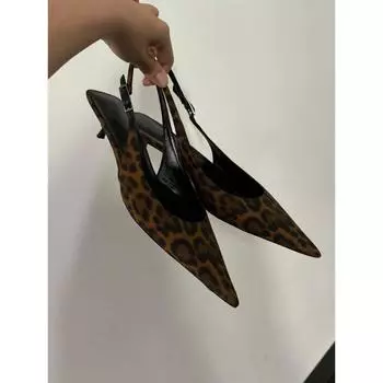 Leather cat heel high heels women s new pointed leopard print shoes high heel sandals cool slippers 35