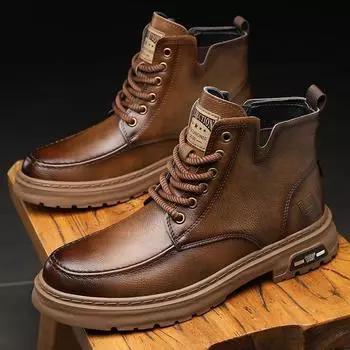 Кожаные классические уличные туфли для мужчин, универсальные мужские повседневные ботильоны, новое поступление, мужские кроссовки на шнуровке, мужские ботинки люксового бренда 38 чёрный