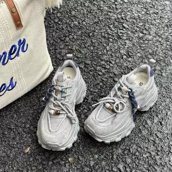 Leather cm platform women s shoes autumn new heightening explosion breathable mesh casual sports shoes 40