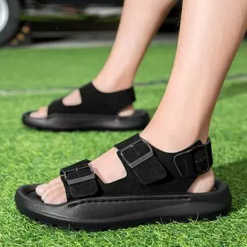 Leather Comfortable Beach Flats Non-slip Handmade Sandals Hot Sale Men s Cool Outdoor Slippers Men s Hollow Out Summer Sandals 38 чёрный