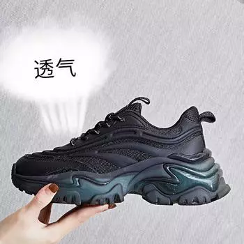 Leather dad shoes women s 2025 spring new women s mesh shoes running sports shoes women s casual height increase Wenzhou women s shoes 35