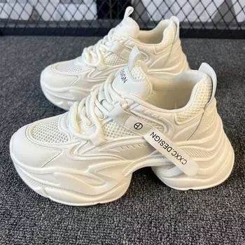 Leather dad shoes women s 2025 spring new mesh small platform women s shoes versatile and lightweight sports and leisure shoes 35