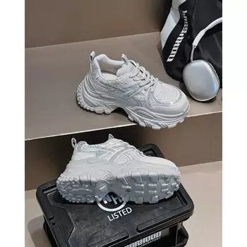 Leather dad shoes women s autumn new breathable versatile thick sole heightening casual lightweight fashion sports running shoes 35 серый