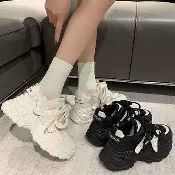 Кожаные туфли для папы, женская весенне-летняя новая сетчатая дышащая толстая подошва, увеличивающая рост, повседневная спортивная обувь 35