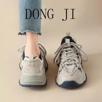 Leather Daddy Shoes Women s Platform Casual Sneakers 2024 Versatile Retro Hong Kong Style Women s Shoes 35 серый