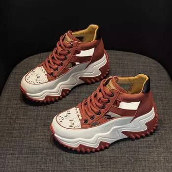Кожаные туфли Daddy Shoes женские летние повседневные ретро-туфли Inner Elevation сандалии на платформе 33 чёрный