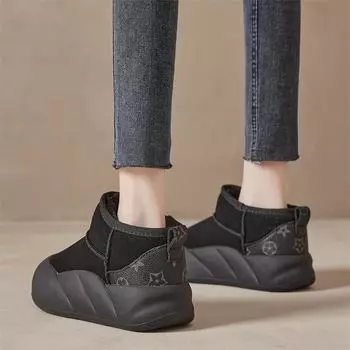 Leather explosive snow boots women s winter 2025 new short boots thick-soled piled thickened warm non-slip cotton shoes 35 хаки