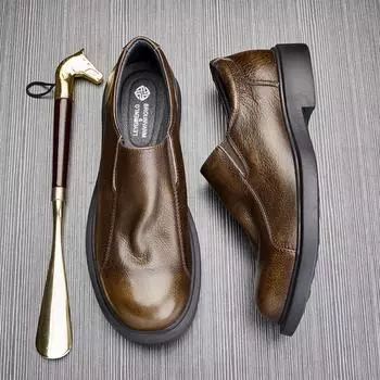 Кожаные модные кожаные туфли мужские туфли в стиле ретро для бизнеса универсальная повседневная обувь Tide Pedal дышащая обувь 38 хаки