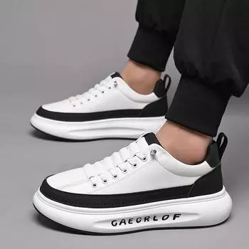 Leather Fashion Men Shoes Thick Bottom Men Casual Shoes Luxury Brand Mens Comfortable Outdoor Sneakers New Lace-Up Men s Shoes 39 белый