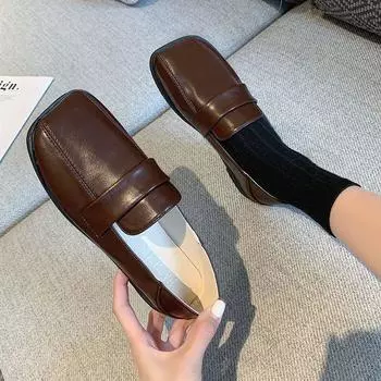 Кожаные плоские туфли без застежек на щиколотку, женская обувь, черная женская обувь, стильное лето 2024, модная дешевая новая обувь с Y2k E 35