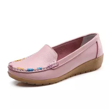 Leather flats Fashion casual women s shoes Light non-slip Loafer solid color plus size women s shoes mother work shoes 35