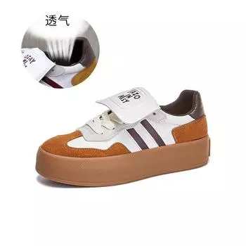 Leather flip-top German training shoes women s 2025 autumn new thick-soled heightening sports shoes casual versatile color matching Forrest Gump shoes 35