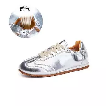 Leather Forrest Gump shoes women s 2025 autumn new flat-soled sports shoes women s silver German training shoes versatile and comfortable women s shoe 35