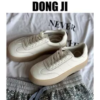 Leather German training shoes women s 2024 autumn and winter new thick-soled heightening versatile breathable round head lace-up casual sports 35